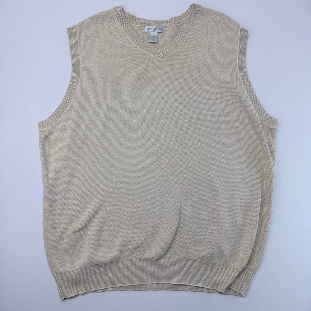 Cypress Links Mens Sweater Vest Cream 100% Cotton V-Neck Textured 2XLT